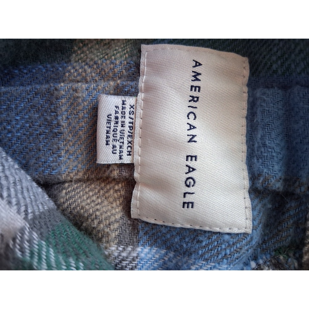 American Eagle Plaid Flannel Shirt Size XS Drop Shoulder Button Up Oversized - Picture 6 of 7